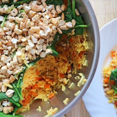 Reis mit Spinat & Cashews