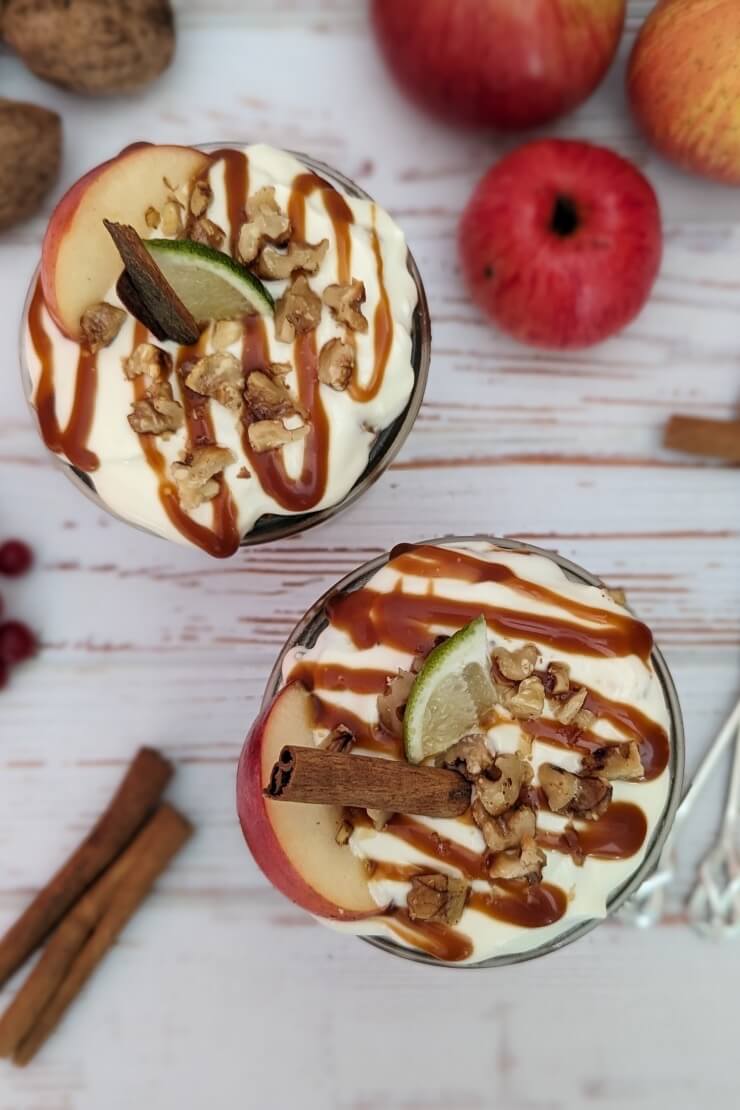 Caramel apple trifles with walnuts