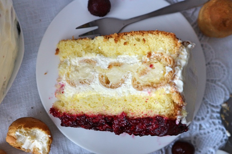 Cream puff cake with cherries recipe