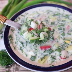 Okroshka vegetarian (Russian cold soup / summer soup)