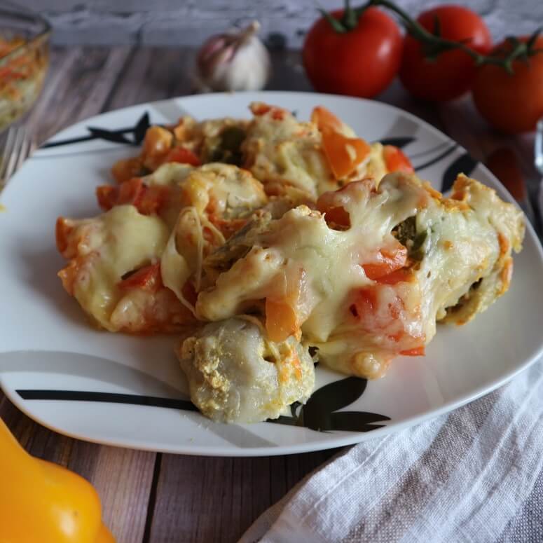 Pelmeni-Auflauf vegetarisch – russische Maultaschen im Ofen überbacken