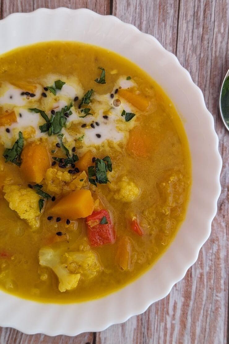 Pumpkin lentil soup with coconut milk