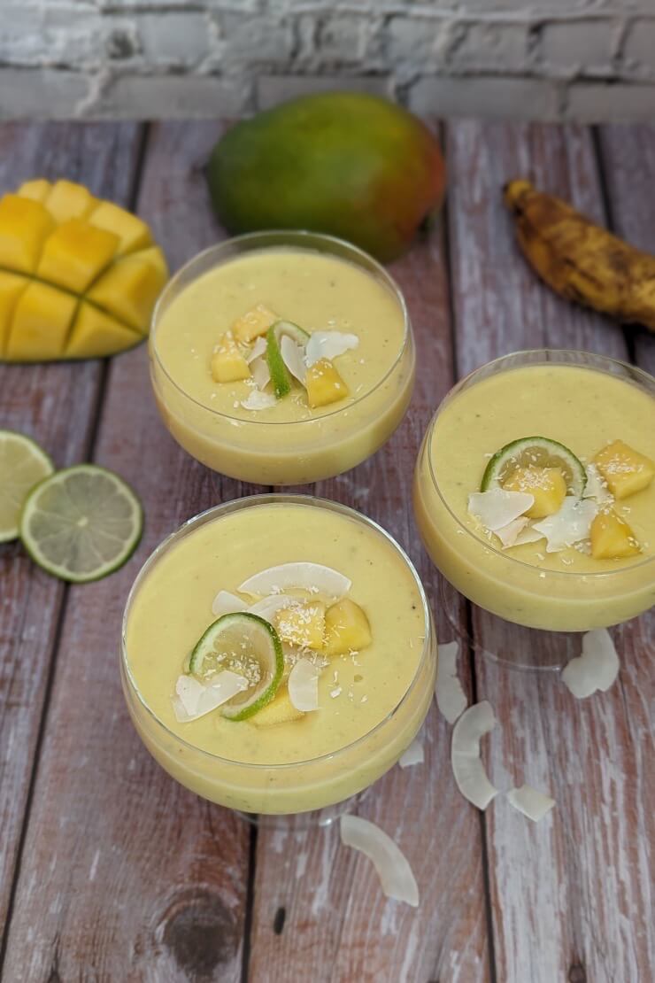 Mango coconut dessert cups with banana and lime