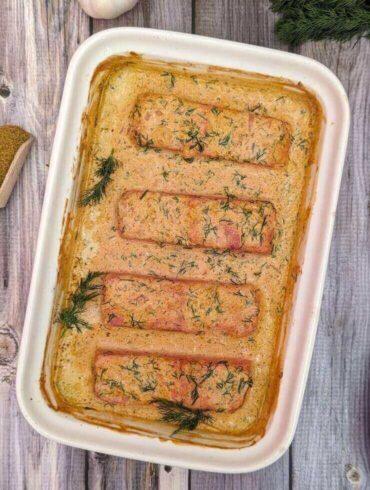Creamy vegan salmon gratin recipe