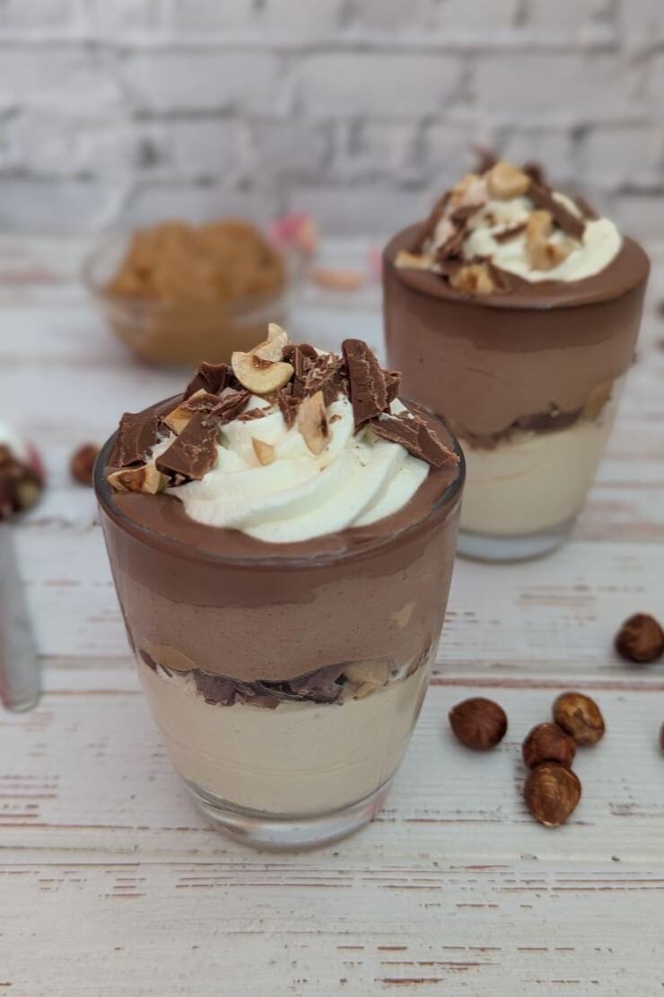 Caramel chocolate dessert with hazelnuts