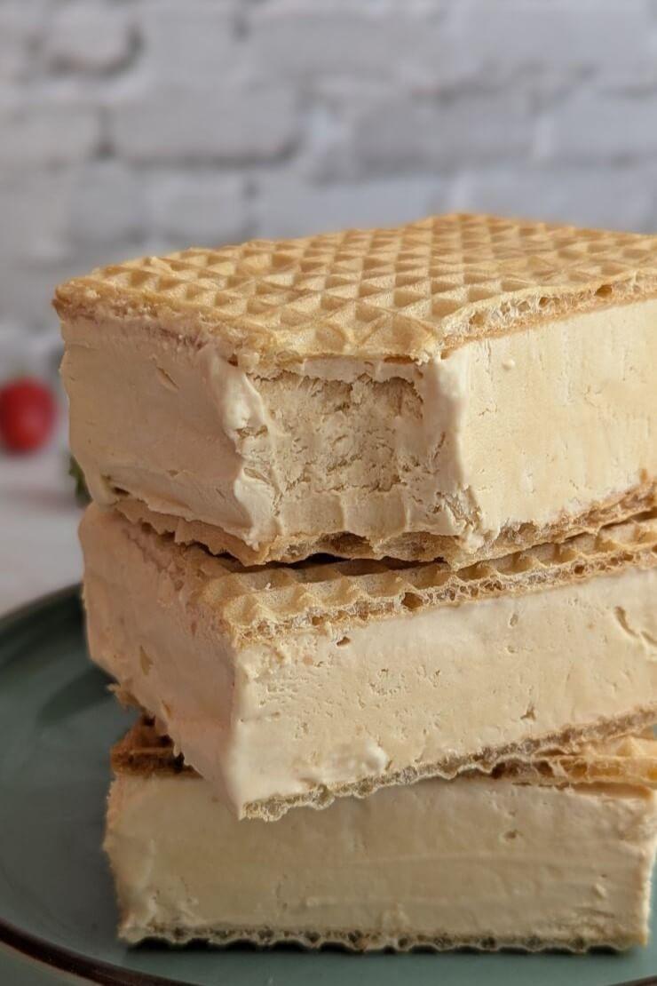 Homemade wafer caramel ice cream sandwich